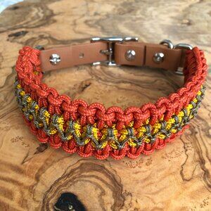 Dog Collar ~ Adjustable 14.5" - 17" ~ Orange and Gold Paracord ~ Fancy Collar